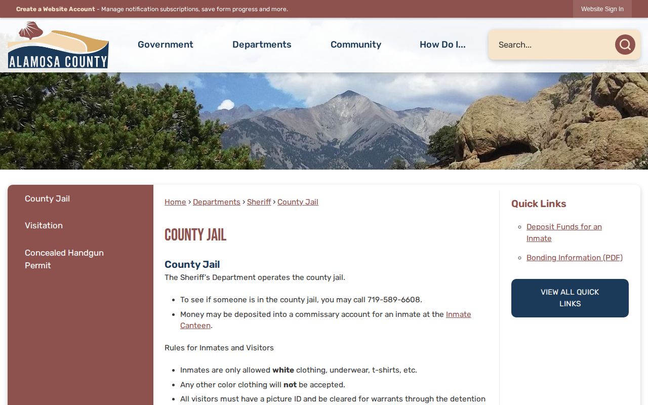 Alamosa County Jail page for released inmate custody checks