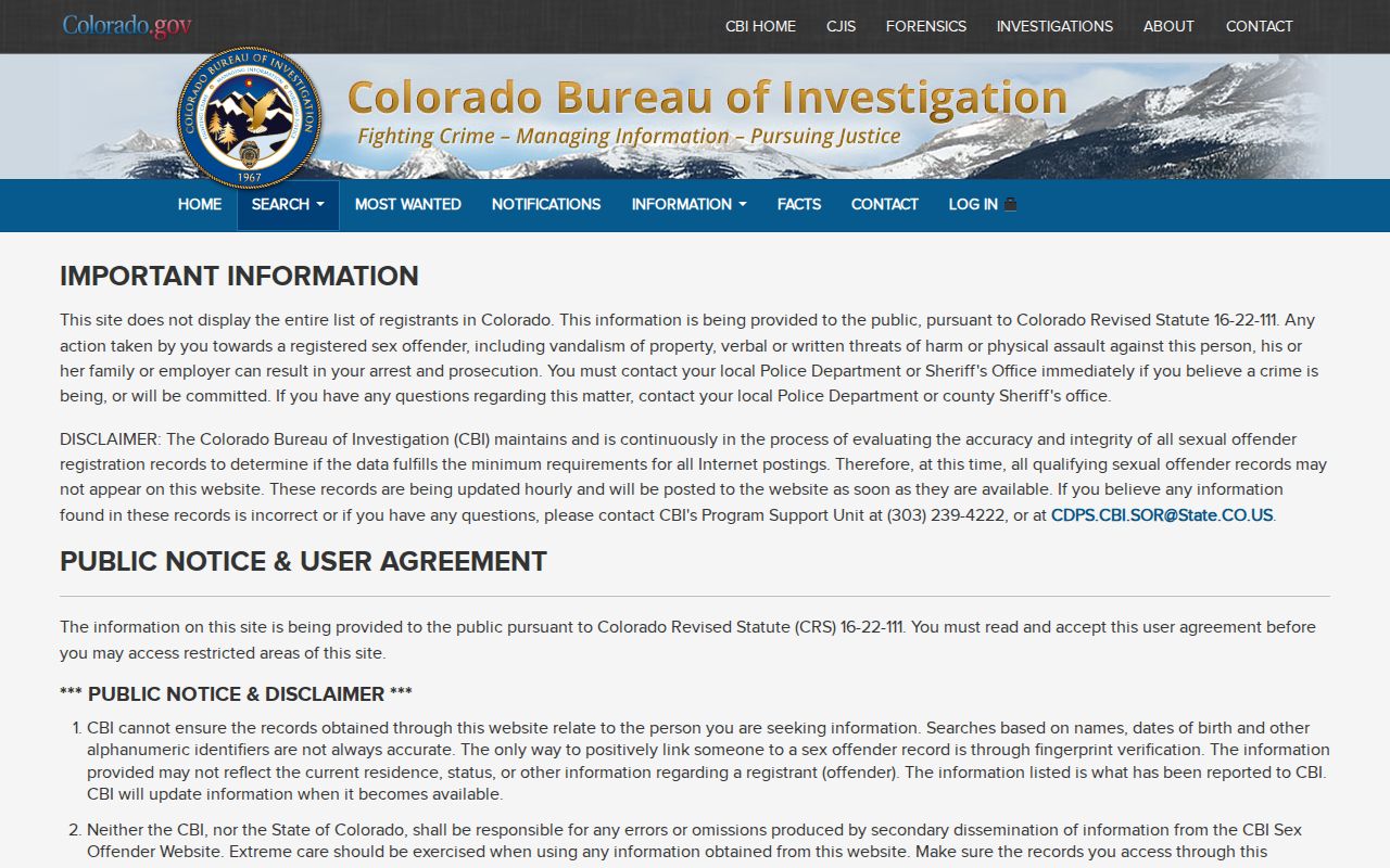 Alamosa County release mugshots CBI registry search channel