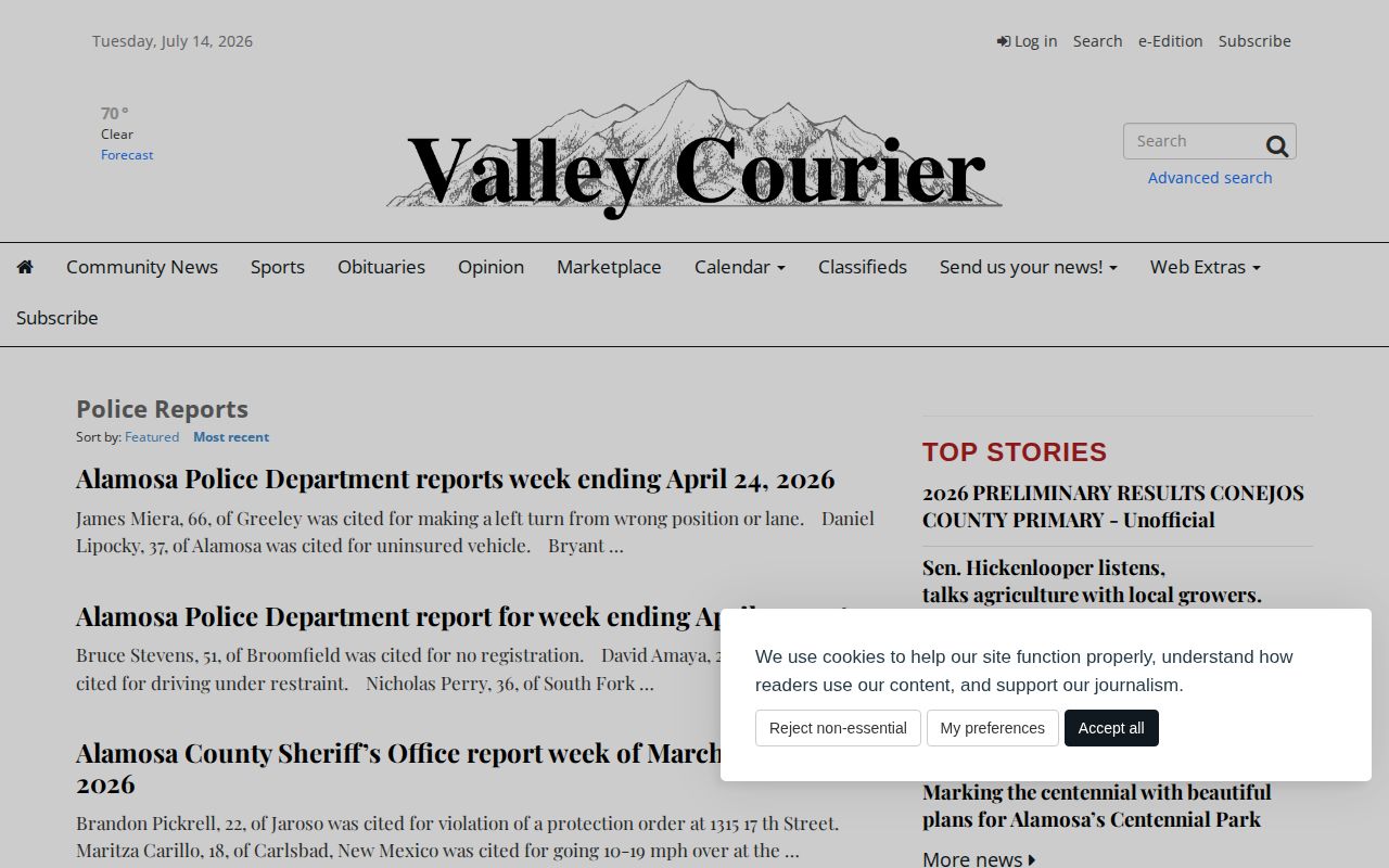 Alamosa County release mugshots local police report context